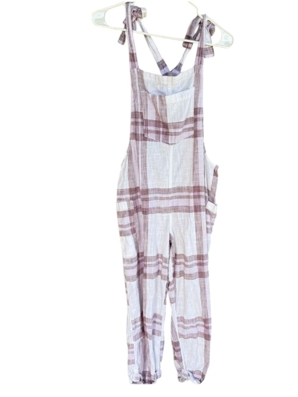 Aerie Purple Plaid Overalls 100% Cotton size Large